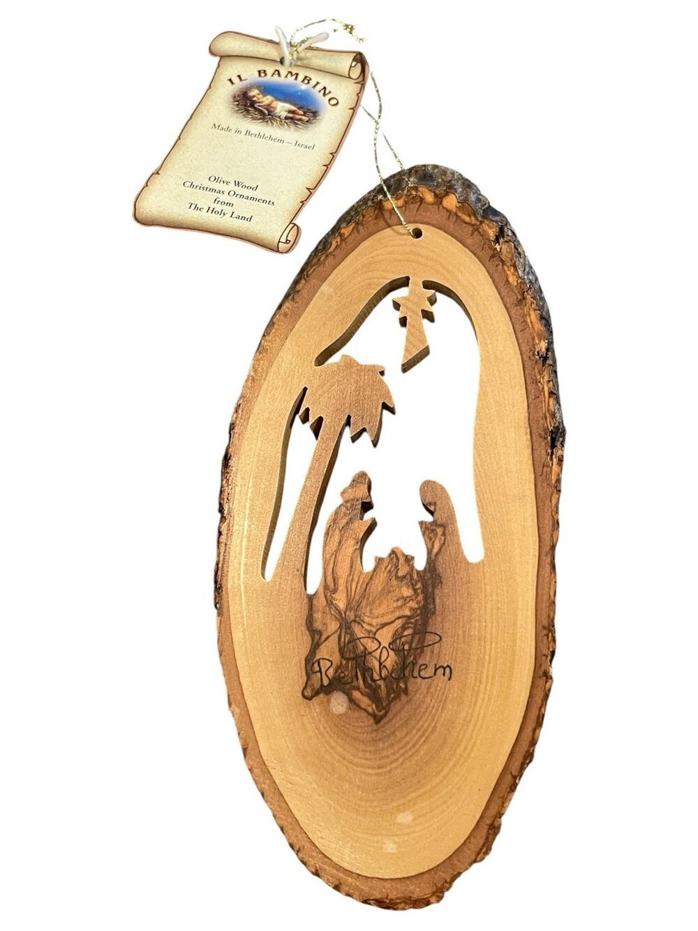 Vintage 1992 Olive Wood Nativity Ornament Bethlehem Holy Land Il Bambino
